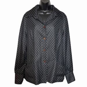 VTG 60s 70s POLYESTER DAGGER COLLAR BLOUSE RETRO HIPPIE BOHO M L LESTER ROSEN